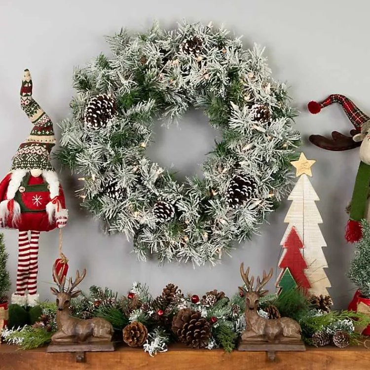 Christmas Wreaths>Kirklands Home Pre-Lit Flocked Madison Pine Wreath White