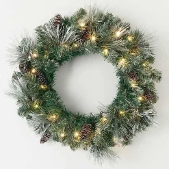 Christmas Wreaths>Kirklands Home Pre-Lit Frosted Pine and Pinecone Christmas Wreath