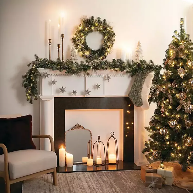 Christmas Wreaths>Kirklands Home Pre-Lit Frosted Pine and Pinecone Christmas Wreath