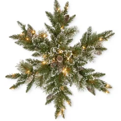 Christmas Wreaths>Kirklands Home Pre-Lit Frosted Pine Christmas Snowflake Wreath Green
