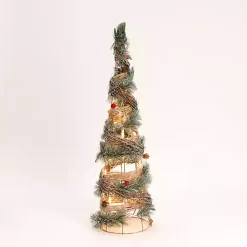 Outdoor Christmas Decorations>Kirklands Home Pre-Lit Frosted Rattan Christmas Tree, 31 in. Green
