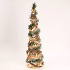 Outdoor Christmas Decorations>Kirklands Home Pre-Lit Frosted Rattan Christmas Tree, 39 in. Green