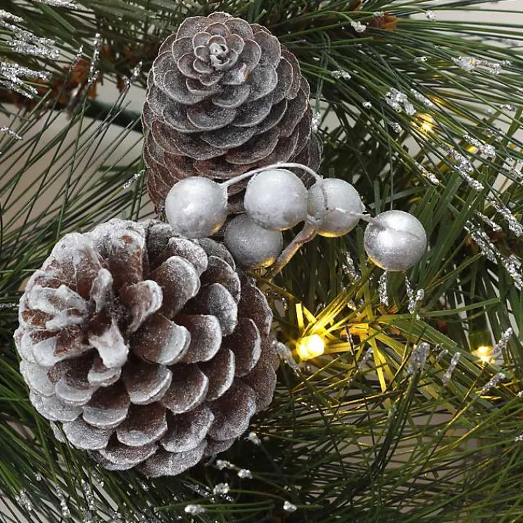 Christmas Wreaths>Kirklands Home Pre-lit Frosted White Berry and Pinecone Wreath Green