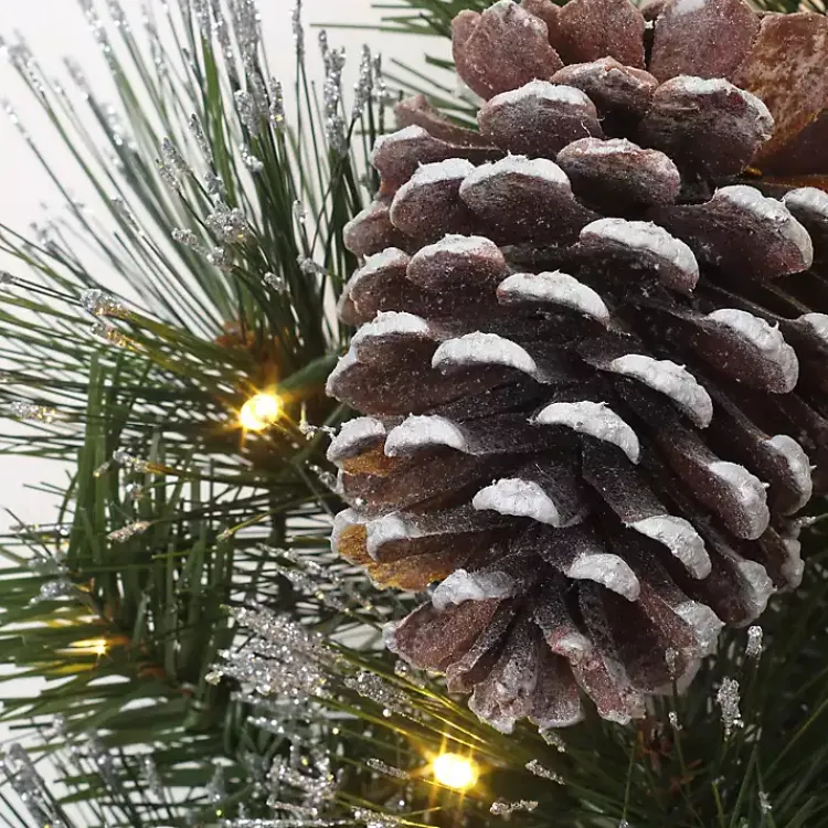 Christmas Wreaths>Kirklands Home Pre-lit Frosted White Berry and Pinecone Wreath Green