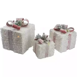 Outdoor Christmas Decorations>Kirklands Home Pre-Lit Frosted Rattan Gift Boxes, Set of 3 White