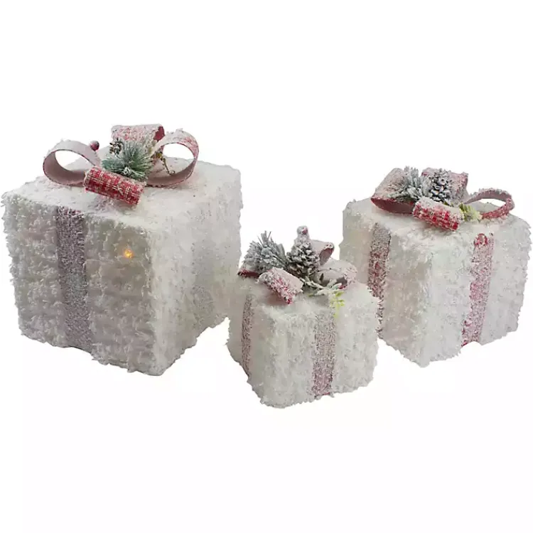 Outdoor Christmas Decorations>Kirklands Home Pre-Lit Frosted Rattan Gift Boxes, Set of 3 White