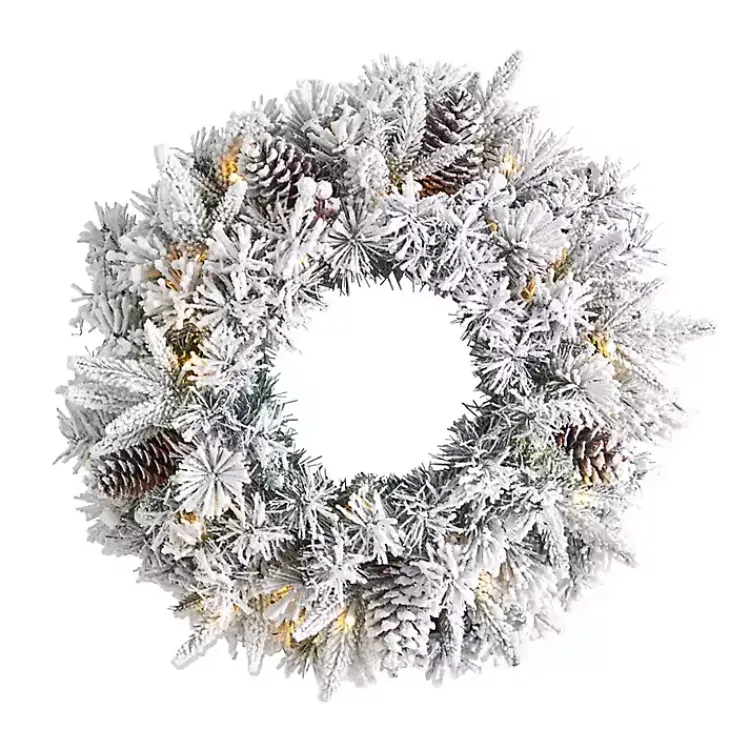 Christmas Wreaths>Kirklands Home Pre-Lit Fully Flocked Pine Branch Wreath White