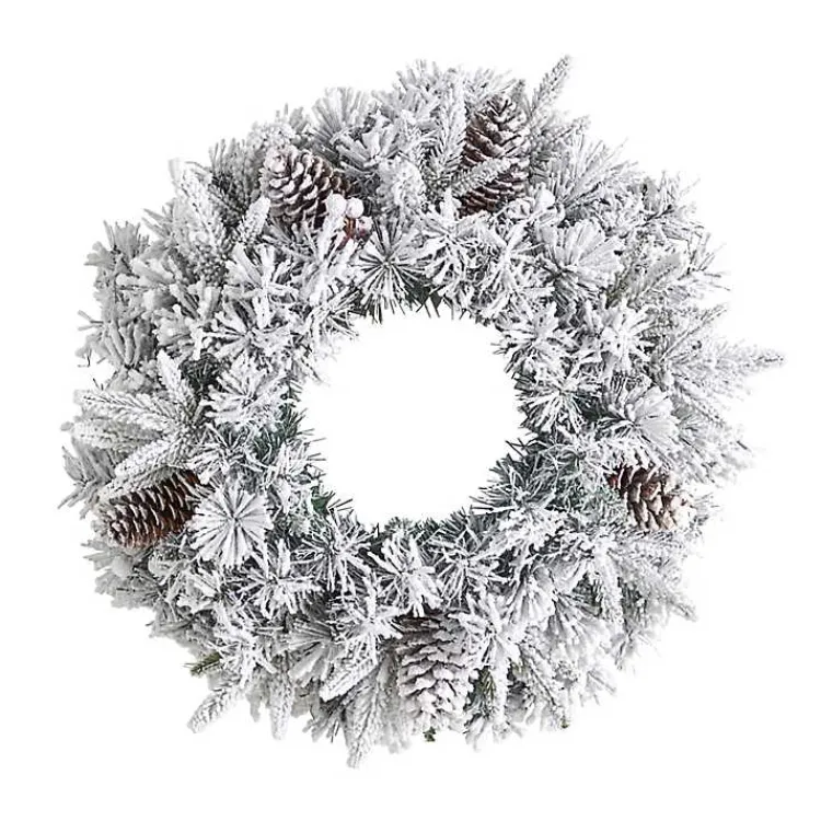 Christmas Wreaths>Kirklands Home Pre-Lit Fully Flocked Pine Branch Wreath White