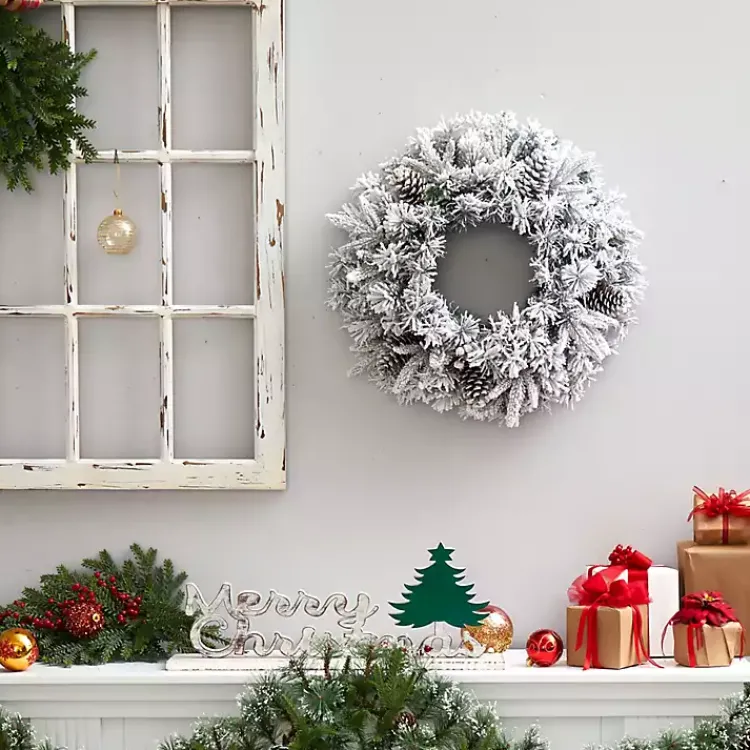 Christmas Wreaths>Kirklands Home Pre-Lit Fully Flocked Pine Branch Wreath White