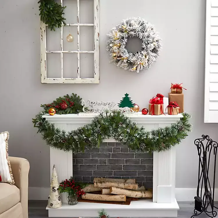 Christmas Wreaths>Kirklands Home Pre-Lit Fully Flocked Pine Branch Wreath White