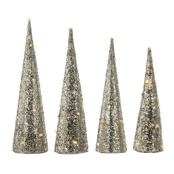 Christmas Decorations>Kirklands Home Pre-Lit Glitter Cone Christmas Trees, Set of 3 Gold