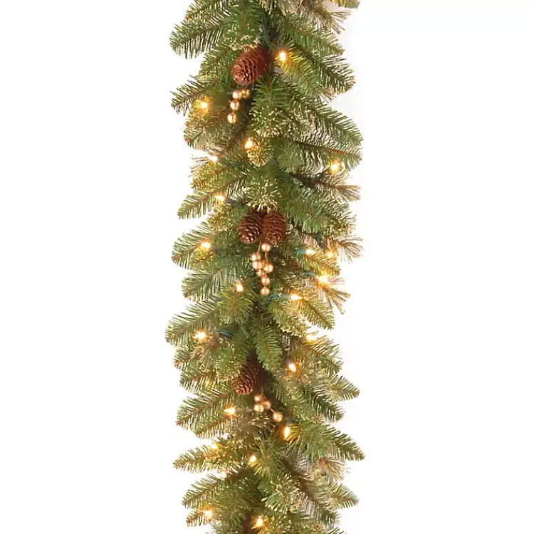 Christmas Arrangements & Garland>Kirklands Home Pre-Lit Glittery Gold Pine Garland, 9 ft.