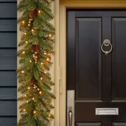 Christmas Arrangements & Garland>Kirklands Home Pre-Lit Glittery Gold Pine Garland, 9 ft.