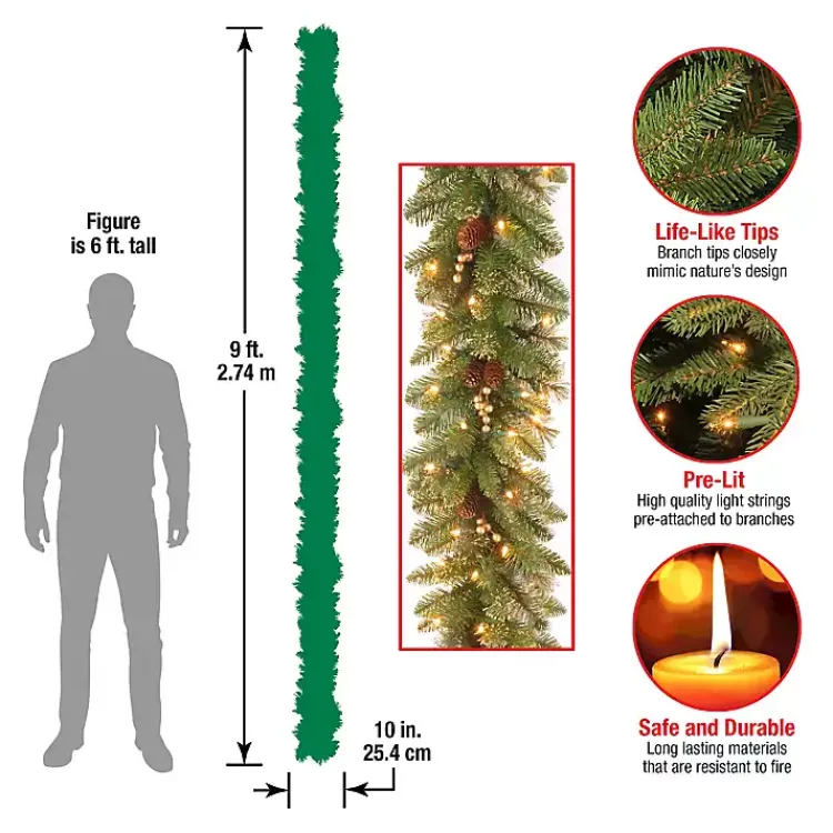 Christmas Arrangements & Garland>Kirklands Home Pre-Lit Glittery Gold Pine Garland, 9 ft.