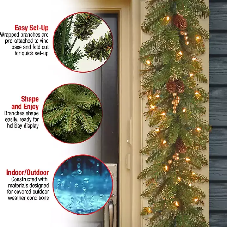 Christmas Arrangements & Garland>Kirklands Home Pre-Lit Glittery Gold Pine Garland, 9 ft.