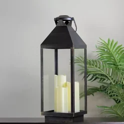 Lanterns>Kirklands Home Pre-Lit Gold Brushed Candle Lantern Black