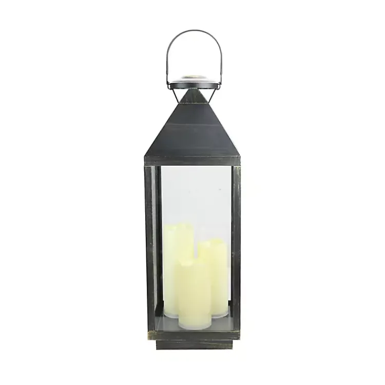 Lanterns>Kirklands Home Pre-Lit Gold Brushed Candle Lantern Black