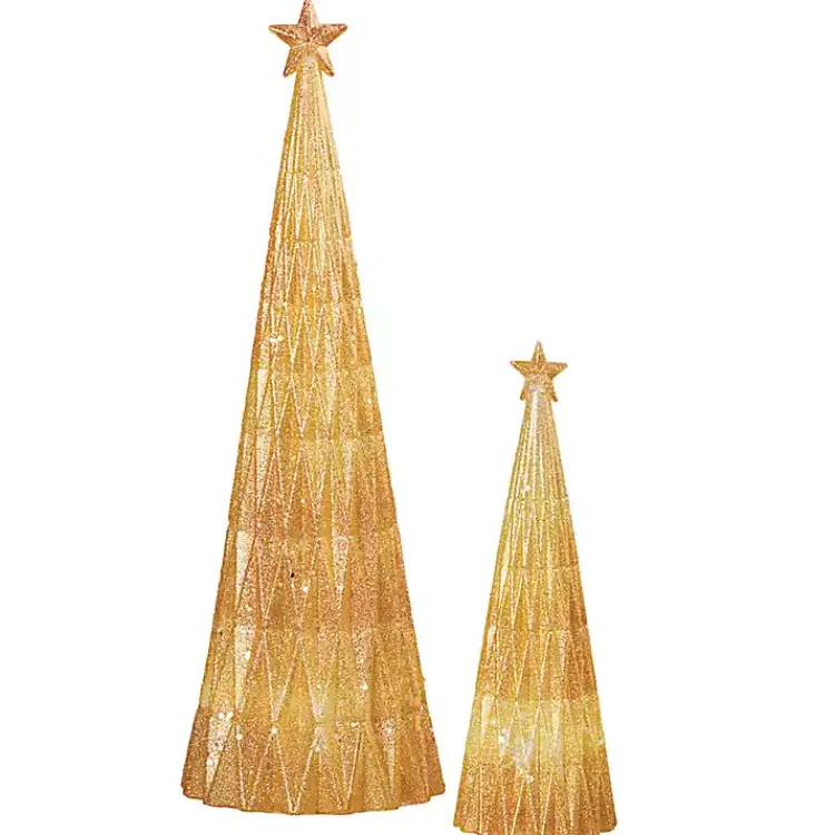 Christmas Decorations>Kirklands Home Pre-Lit Glitter Christmas Trees, Set of 2 Gold
