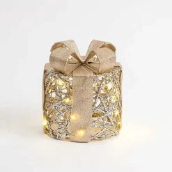 Outdoor Christmas Decorations>Kirklands Home Pre-Lit Glitter Christmas Gift Box, 6 in. Gold