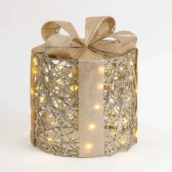 Outdoor Christmas Decorations>Kirklands Home Pre-Lit Glitter Christmas Gift Box, 10 in. Gold