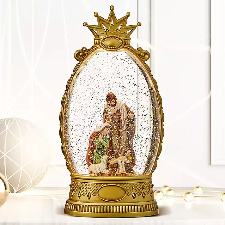 Christmas Decorations>Kirklands Home Pre-Lit en Crown Holy Family Snow Globe Gold