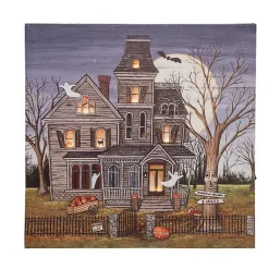 Halloween>Kirklands Home Pre-Lit Haunted House Halloween Canvas Art Print