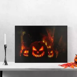Halloween>Kirklands Home Pre-Lit Jack O' Lantern Cemetery Canvas Art Print