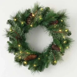 Christmas Wreaths>Kirklands Home Pre-Lit Mixed Pine and Pinecone Christmas Wreath