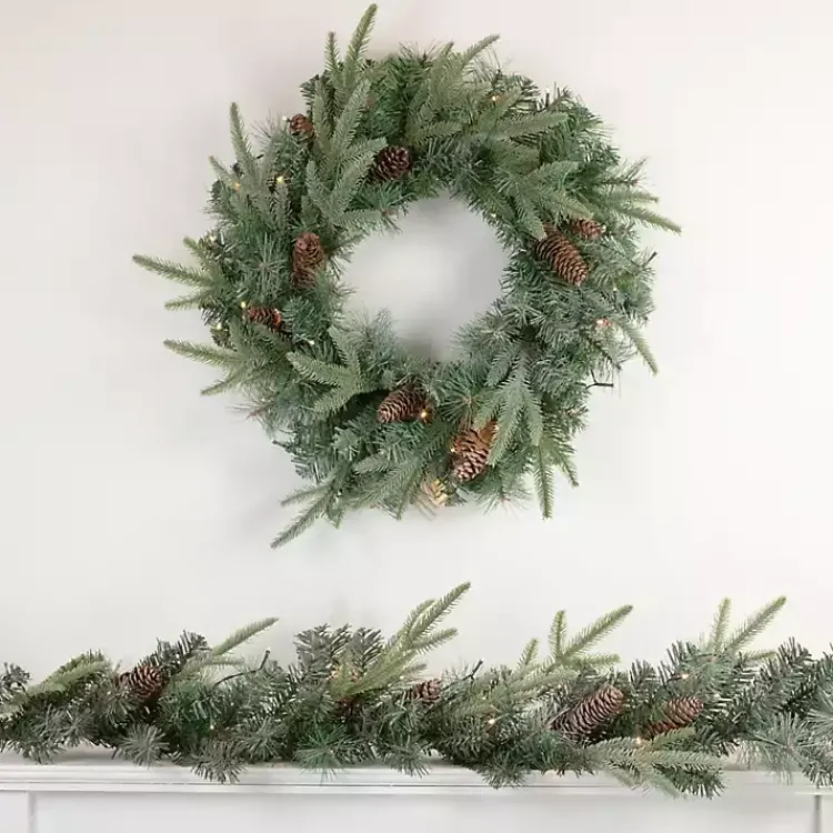 Christmas Wreaths>Kirklands Home Pre-Lit Mixed Pinecones Wreath Green