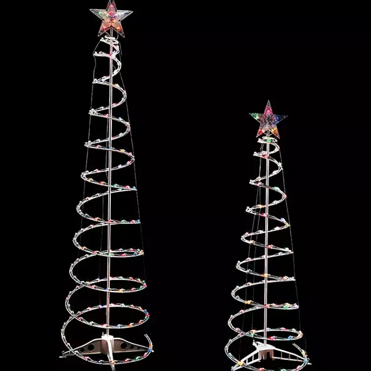 Outdoor Christmas Decorations>Kirklands Home Pre-Lit Multicolor White Spiral Trees, Set of 2