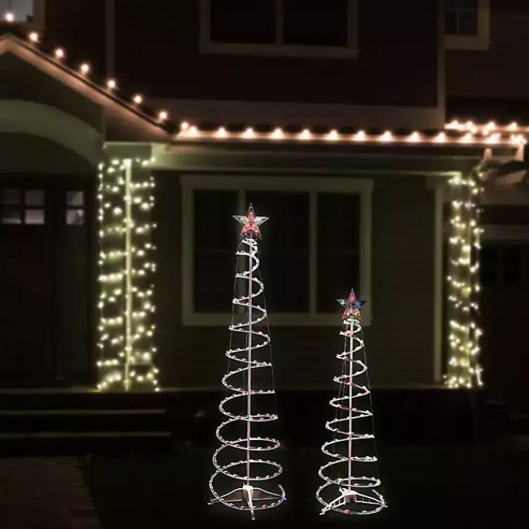 Outdoor Christmas Decorations>Kirklands Home Pre-Lit Multicolor White Spiral Trees, Set of 2
