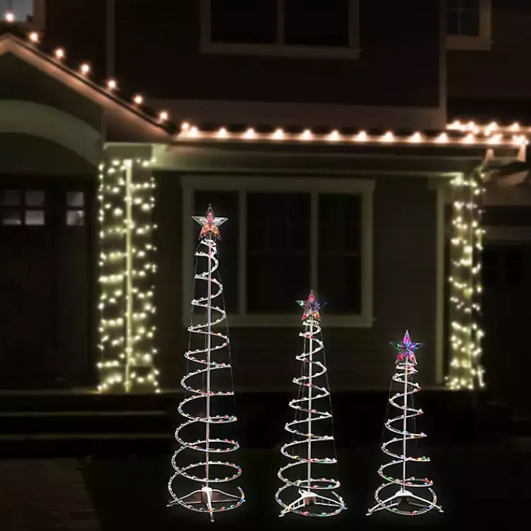 Outdoor Christmas Decorations>Kirklands Home Pre-Lit Multicolor White Spiral Trees, Set of 3
