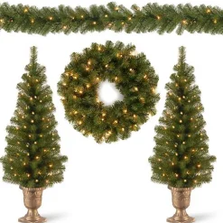 Christmas Arrangements & Garland>Kirklands Home Pre-Lit Natural Pine 4-pc. Christmas Greenery Set