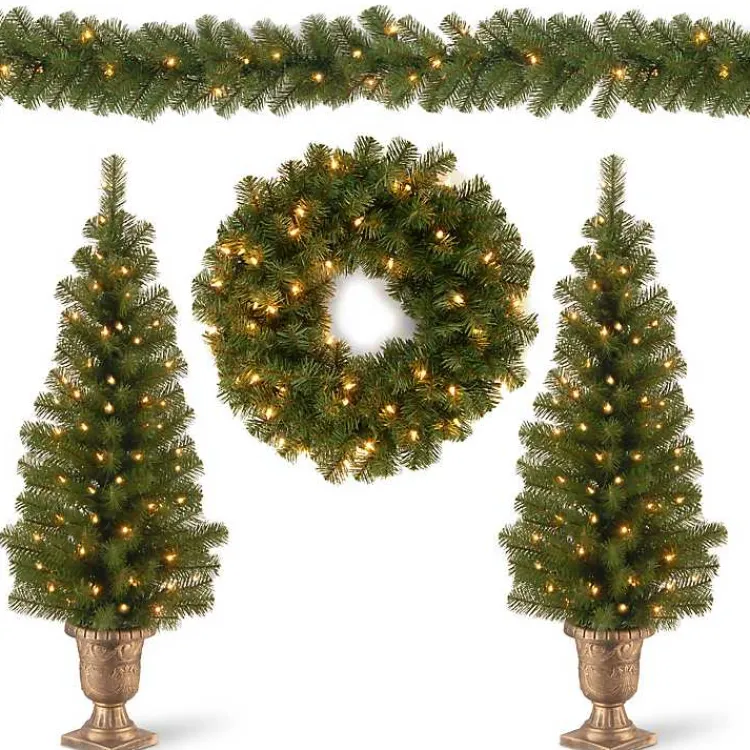 Christmas Arrangements & Garland>Kirklands Home Pre-Lit Natural Pine 4-pc. Christmas Greenery Set