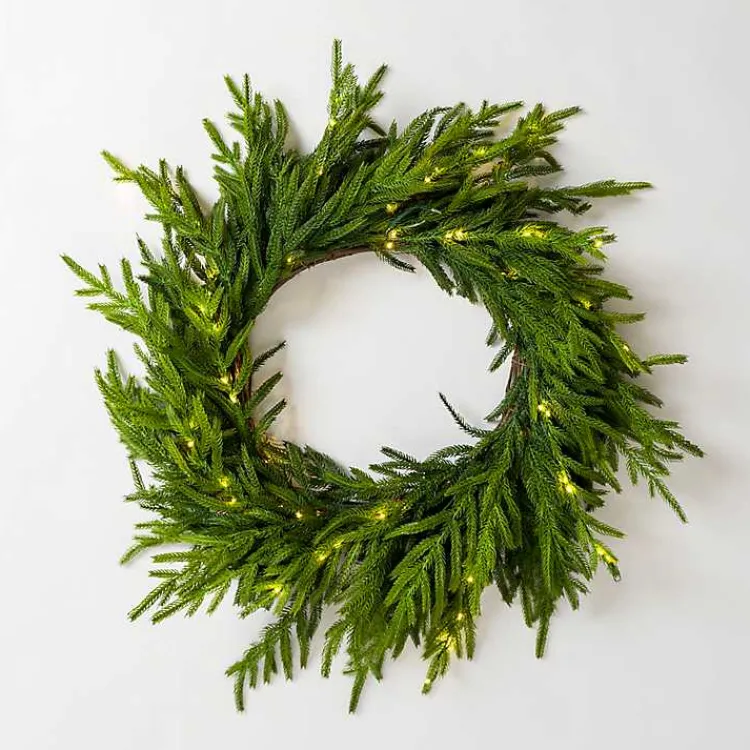 Christmas Wreaths>Kirklands Home Pre-lit Norfolk ery Wreath Green