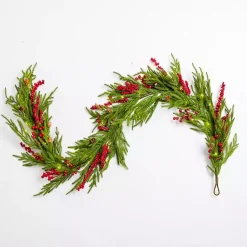Christmas Arrangements & Garland>Kirklands Home Pre-Lit Norfolk Red Berry Garland Green