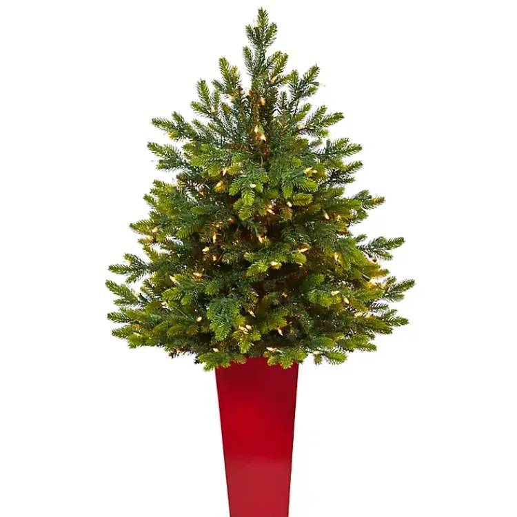 Christmas Arrangements & Garland>Kirklands Home Pre-Lit North Carolina Fir Tree in Red Planter