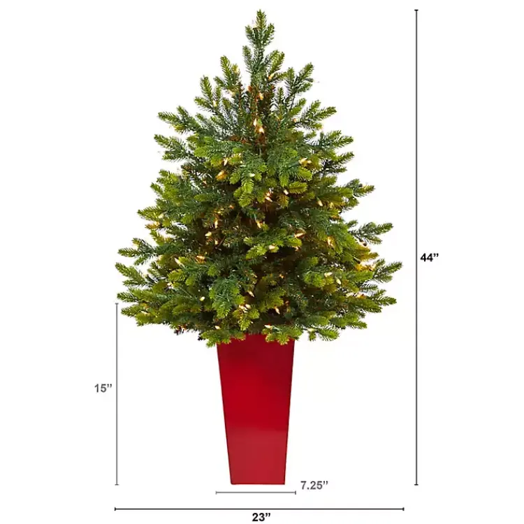 Christmas Arrangements & Garland>Kirklands Home Pre-Lit North Carolina Fir Tree in Red Planter
