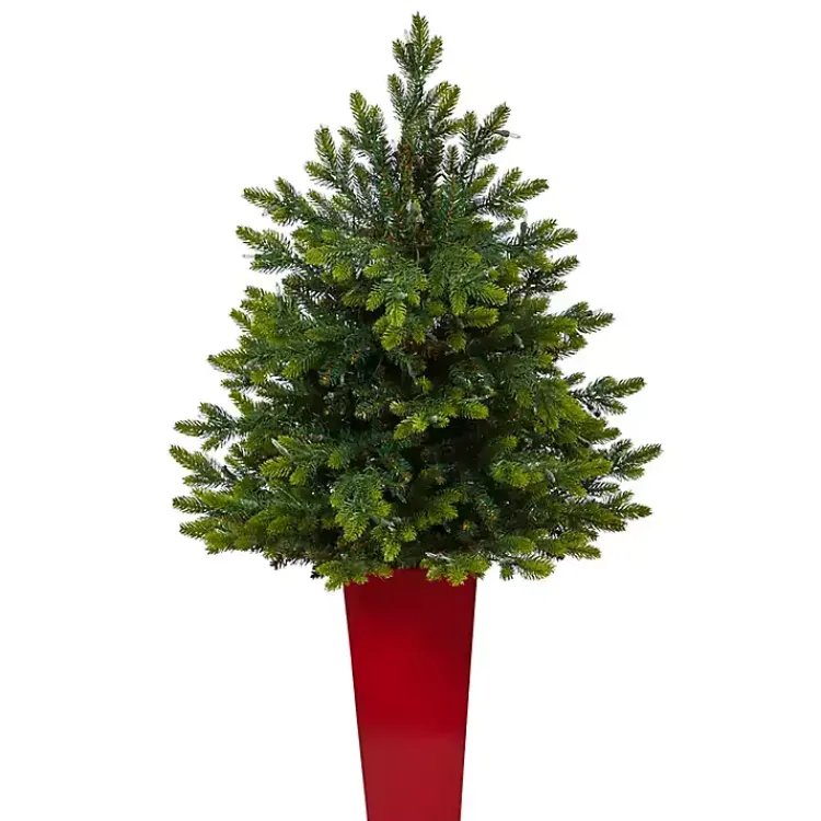 Christmas Arrangements & Garland>Kirklands Home Pre-Lit North Carolina Fir Tree in Red Planter