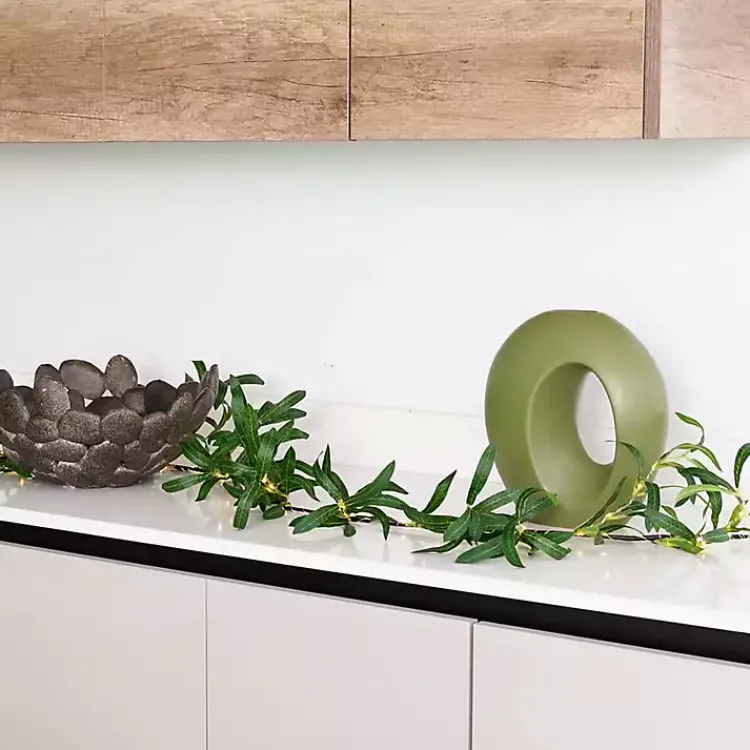 Arrangements & Greenery>Kirklands Home Pre-Lit Olive Branch Battery Operated Garland Green