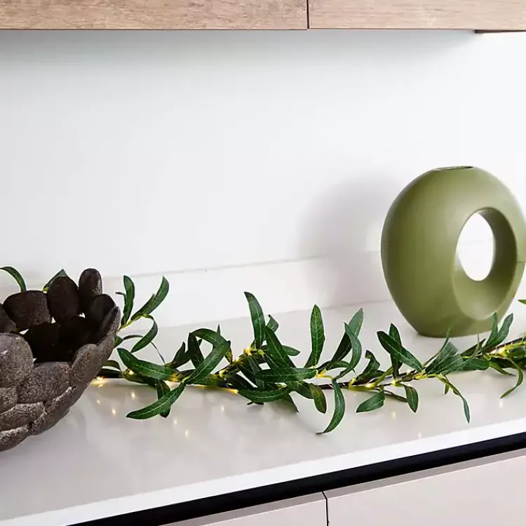 Arrangements & Greenery>Kirklands Home Pre-Lit Olive Branch Battery Operated Garland Green