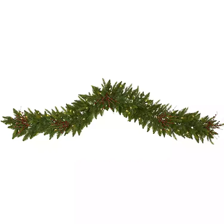 Christmas Arrangements & Garland>Kirklands Home Pre-Lit Pine and Berry Garland Green