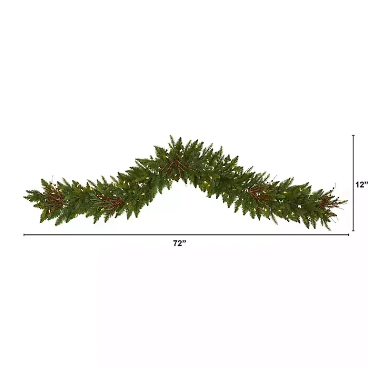 Christmas Arrangements & Garland>Kirklands Home Pre-Lit Pine and Berry Garland Green