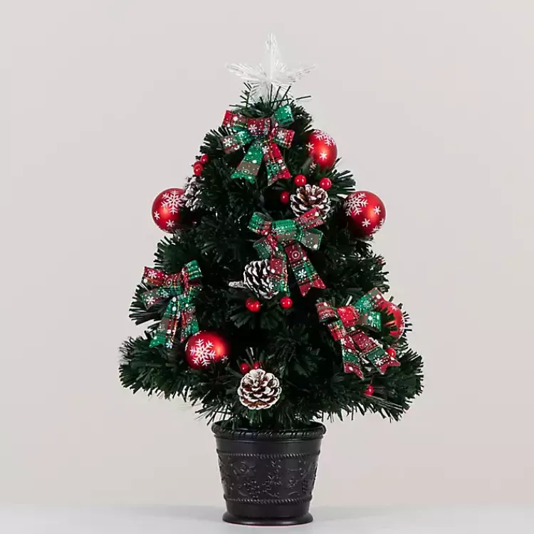 Christmas Arrangements & Garland>Kirklands Home Pre-Lit Plaid Bow Christmas Tree Arrangement