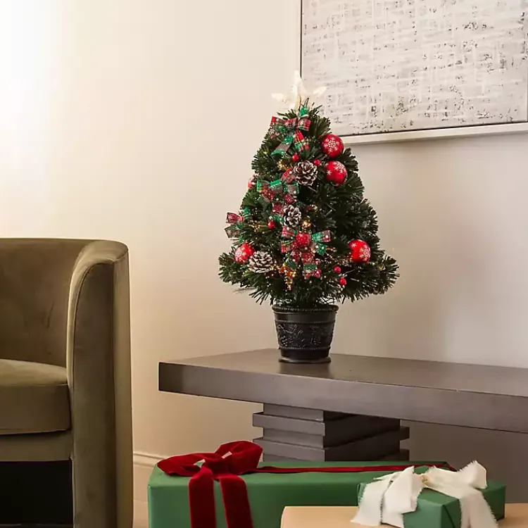 Christmas Arrangements & Garland>Kirklands Home Pre-Lit Plaid Bow Christmas Tree Arrangement