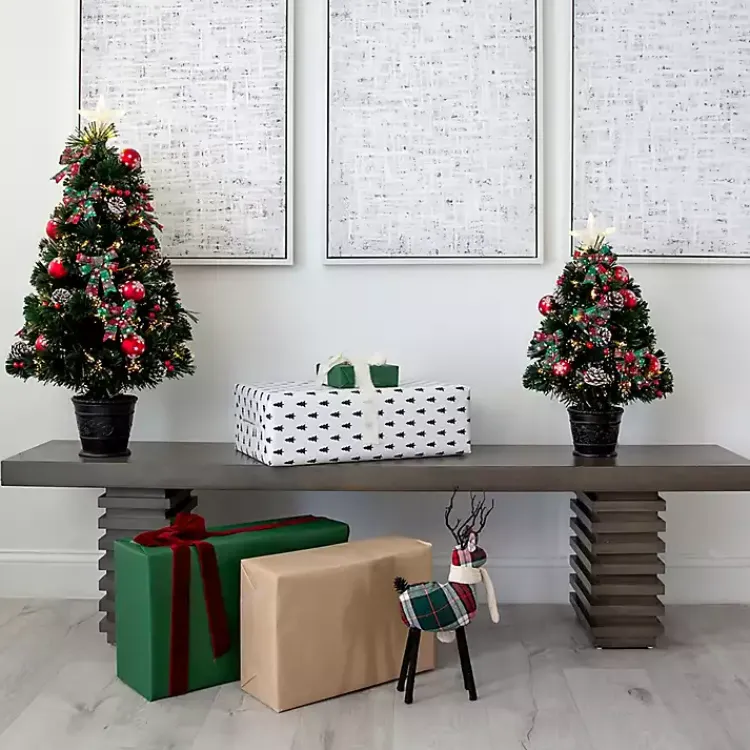 Christmas Arrangements & Garland>Kirklands Home Pre-Lit Plaid Bow Christmas Tree Arrangement