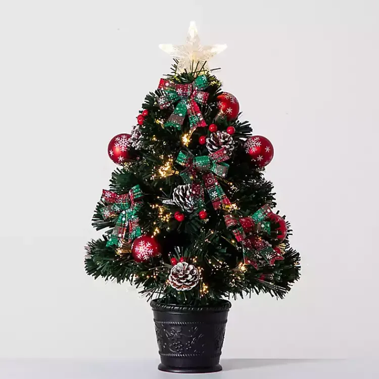 Christmas Arrangements & Garland>Kirklands Home Pre-Lit Plaid Bow Christmas Tree Arrangement