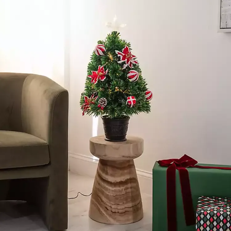 Christmas Arrangements & Garland>Kirklands Home Pre-Lit Poinsettia Christmas Tree Arrangement