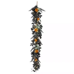 Halloween>Kirklands Home Pre-Lit Pumpkin and Black Leaf Garland