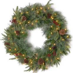 Christmas Wreaths>Kirklands Home Pre-lit Real Touch Pine and Berry Wreath Green